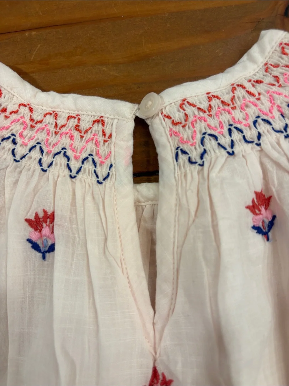 EUC GAP Light Pink Boho dress with Red & Blue Embroidery size 18-24 months